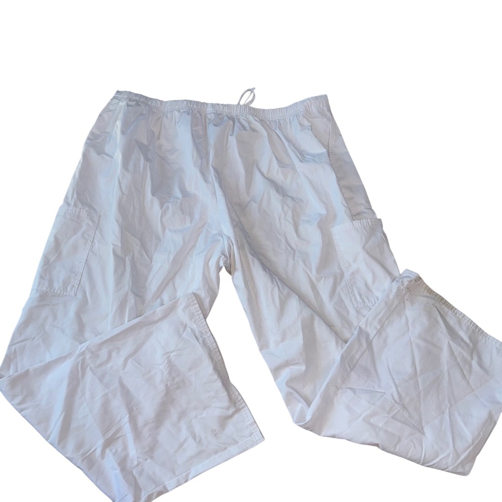 Scrubstar White Cargo Scrub Pants Plus Size 3X Elastic Drawstring Waist 90006